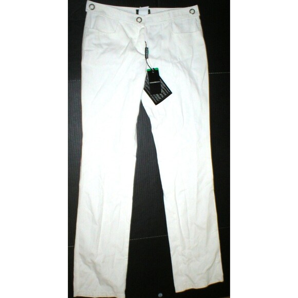 New Womens Designer Emporio Armani Cotton Pants 44 8 White Tall NWT Belt Accent - Picture 1 of 8